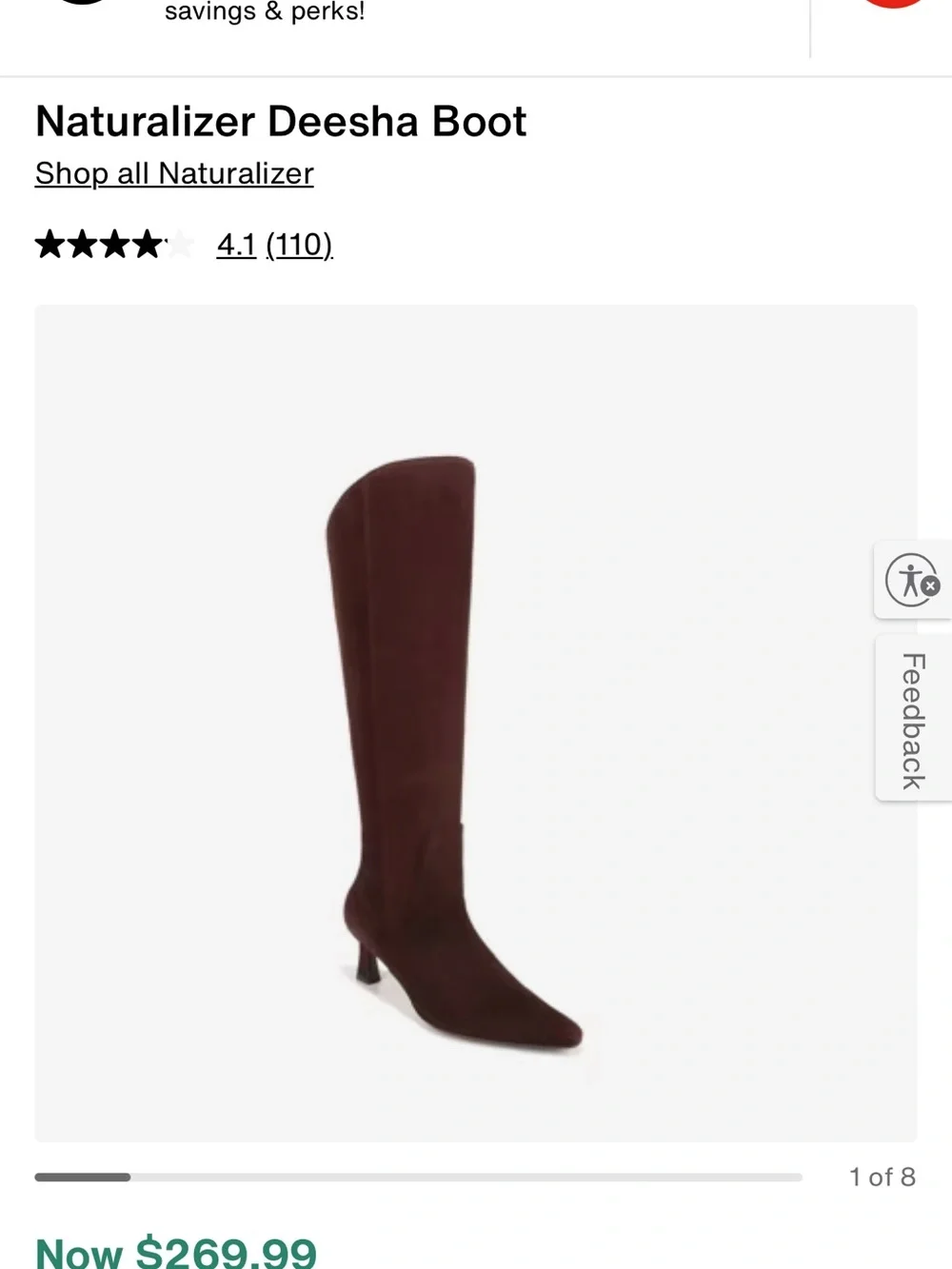 Naturalizer Deesha  Women's Over-the-Knee Pointed Suede Boots - Brown 7M